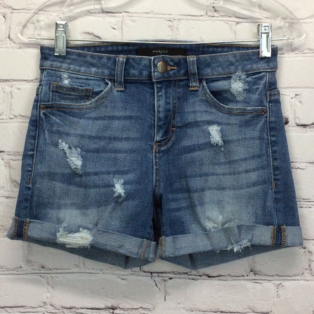 Harper Jean Shorts Women's Size 27 Blue Distressed Cuffed Stretch Festival Beach